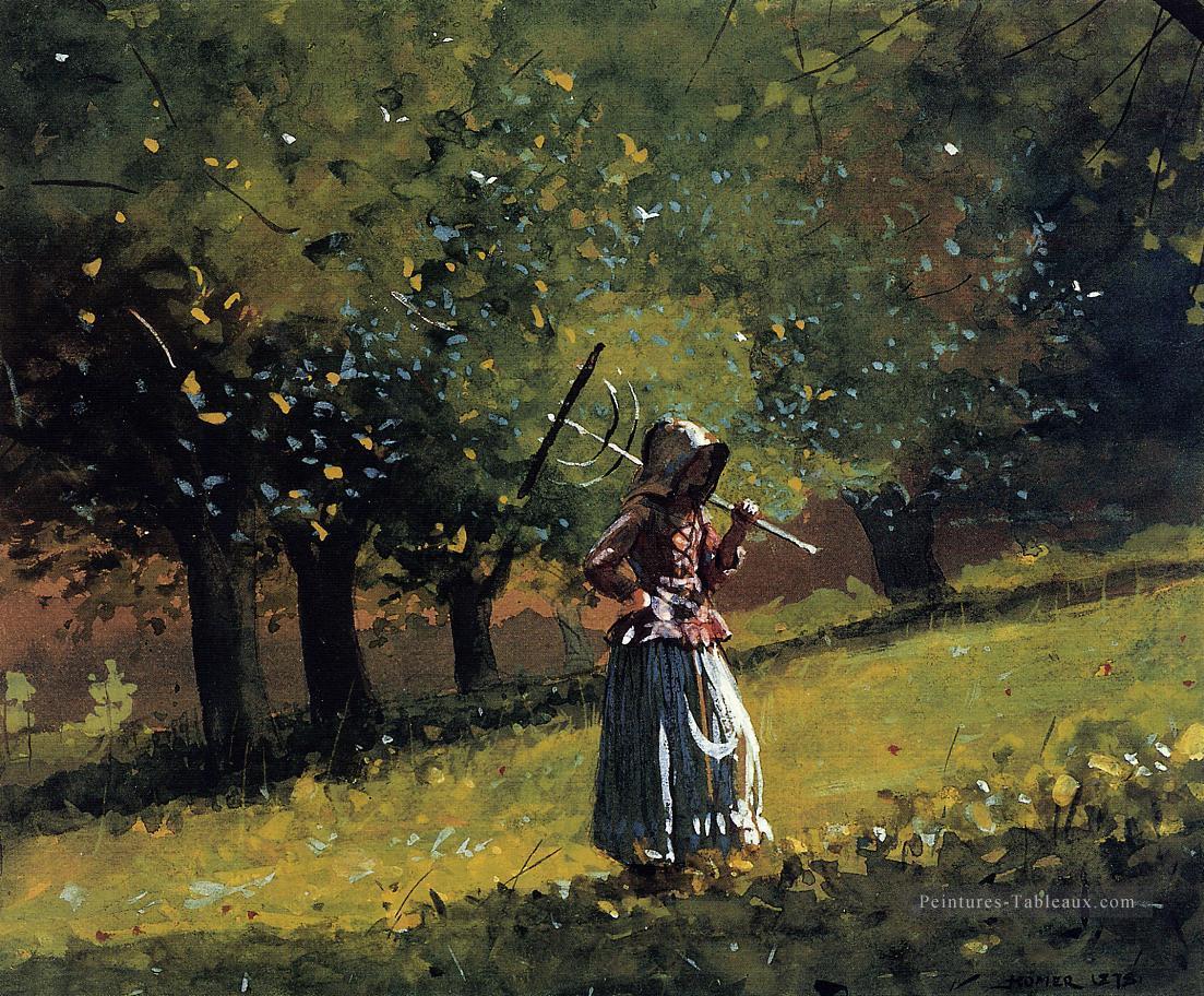 Fille avec un rateau de foin réalisme peintre Winslow Homer Peintures à l'huile